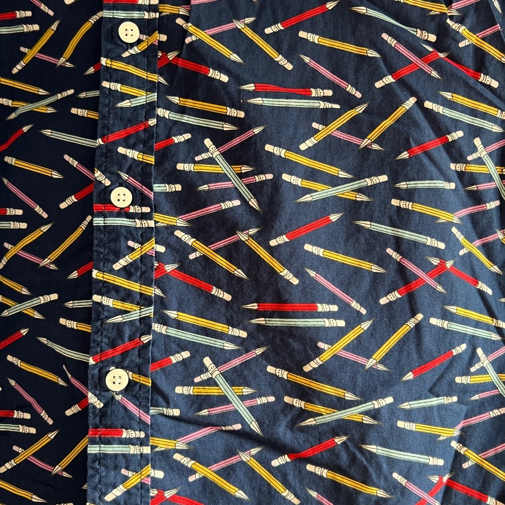 Oxford Lads Men’s short sleeve quirky pencil print button down shirt - Large - Picture 3 of 11